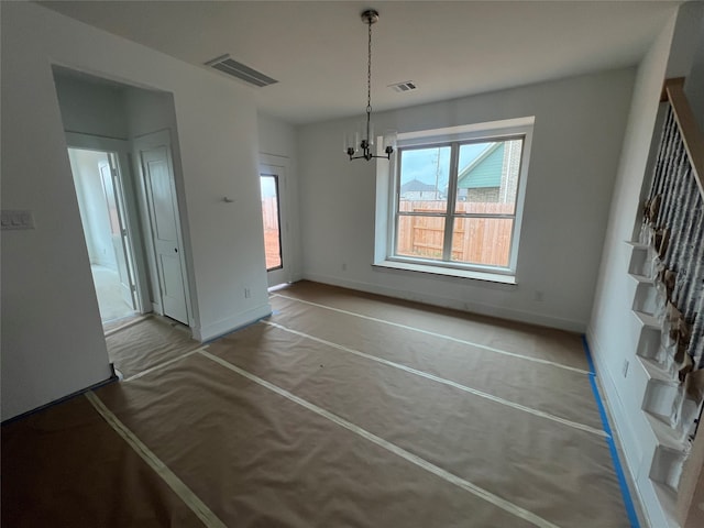 27111 Bel Air Point Ln, Katy, TX 77493 - unfurnished dining area with visible vents, a wealth of natural light, and an inviting chandelier