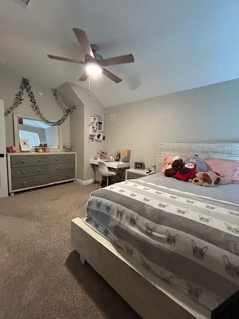 15419 Greenford Glen Dr, Cypress, TX 77429 - bedroom with vaulted ceiling, ceiling fan, carpet floors, and baseboards