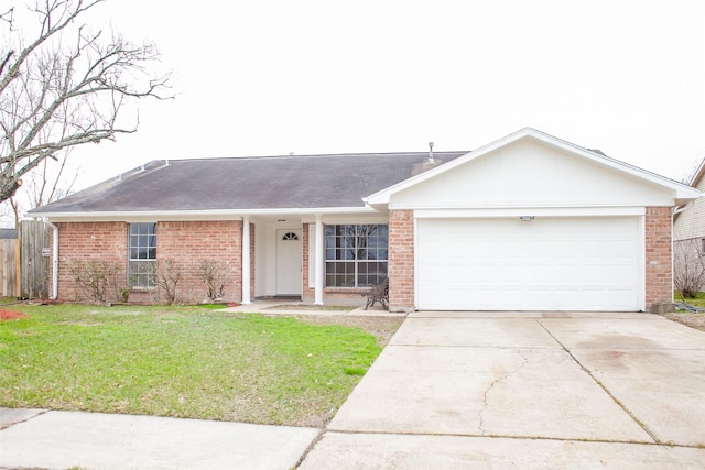 1222 Lynn Ln, Humble, TX 77338 - ranch-style home featuring an attached garage, a front lawn, and brick siding