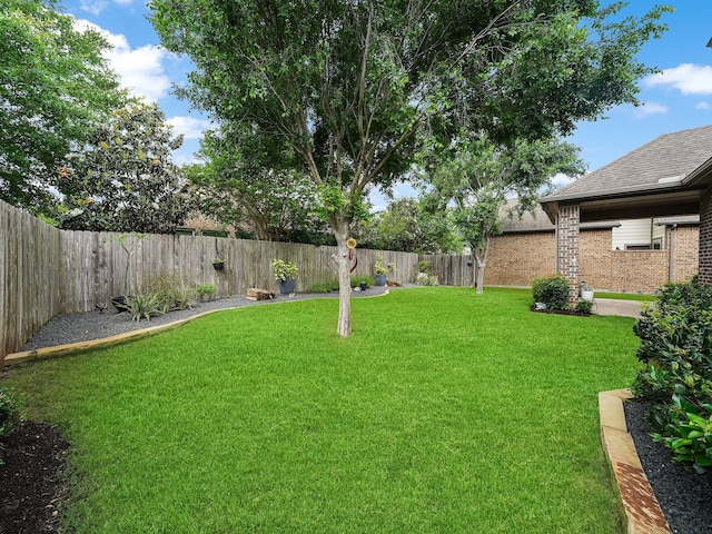 view of yard with a fenced backyard