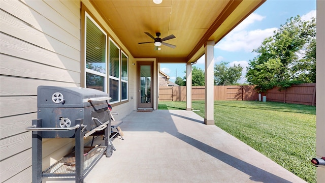 22523 Strathmore Dr, Richmond, TX 77469 - view of patio featuring a fenced backyard and ceiling fan