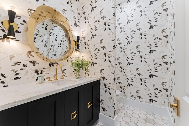 2530 Stanmore Dr, Houston, TX 77019 - bathroom featuring vanity, wallpapered walls, toilet, and tile patterned floors