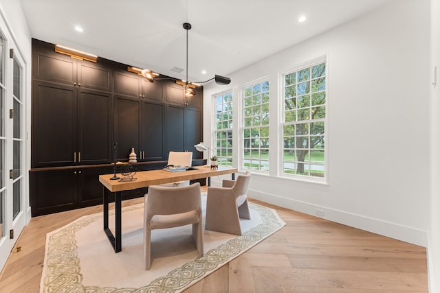 2530 Stanmore Dr, Houston, TX 77019 - office featuring light wood-style floors, baseboards, and recessed lighting
