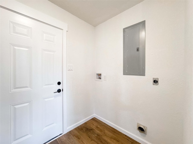 laundry area with washer hookup, laundry area, baseboards, electric dryer hookup, and electric panel