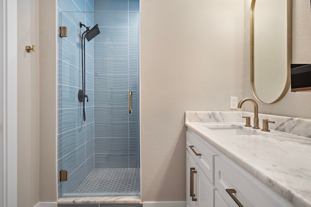 4014 Miramar Ct, Galveston, TX 77554 - bathroom featuring a textured wall, a shower stall, and vanity