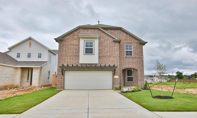 4439 Azalea Blossom Rd, Pinehurst, TX 77362 - traditional home featuring an attached garage, a front lawn, brick siding, and concrete driveway