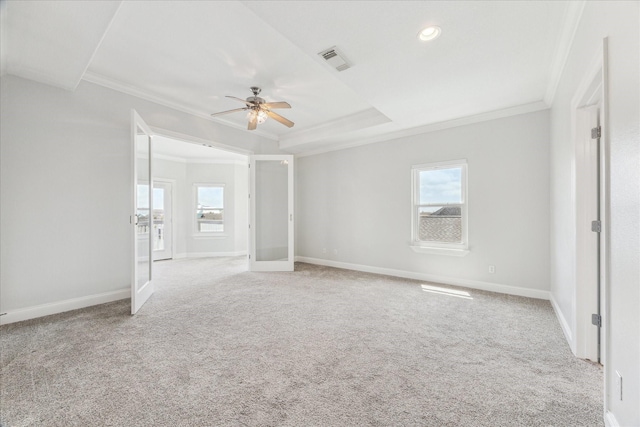 138 Isles End Rd, Tiki Island, TX 77554 - unfurnished bedroom featuring ornamental molding, carpet flooring, baseboards, recessed lighting, and ceiling fan