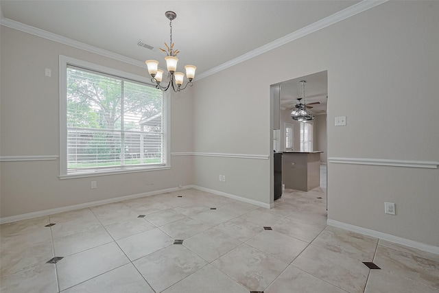 10310 Sable Trail Ln, Houston, TX 77064 - unfurnished dining area with ornamental molding, healthy amount of natural light, a chandelier, light tile patterned floors, and baseboards