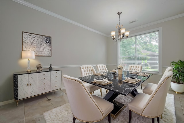 10310 Sable Trail Ln, Houston, TX 77064 - dining room featuring a chandelier, crown molding, baseboards, and light tile patterned floors