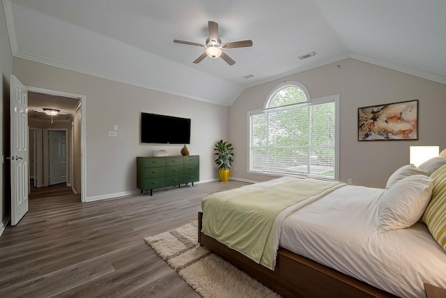 10310 Sable Trail Ln, Houston, TX 77064 - bedroom featuring vaulted ceiling, attic access, wood finished floors, baseboards, and ceiling fan