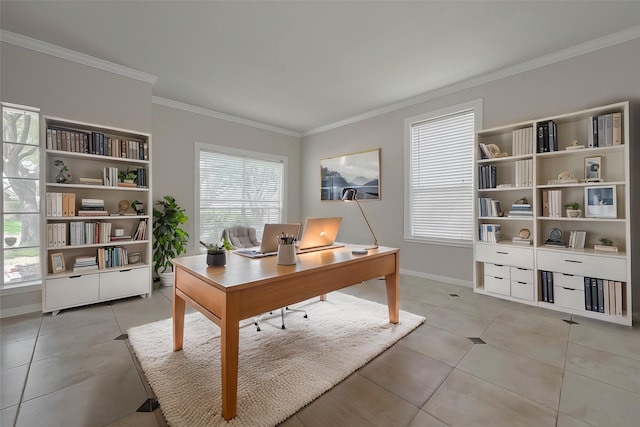 10310 Sable Trail Ln, Houston, TX 77064 - office space featuring ornamental molding, baseboards, and light tile patterned flooring