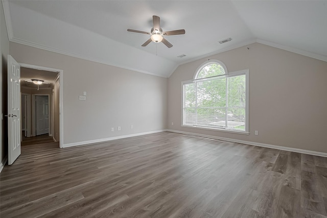 10310 Sable Trail Ln, Houston, TX 77064 - spare room with attic access, ceiling fan, lofted ceiling, wood finished floors, and baseboards