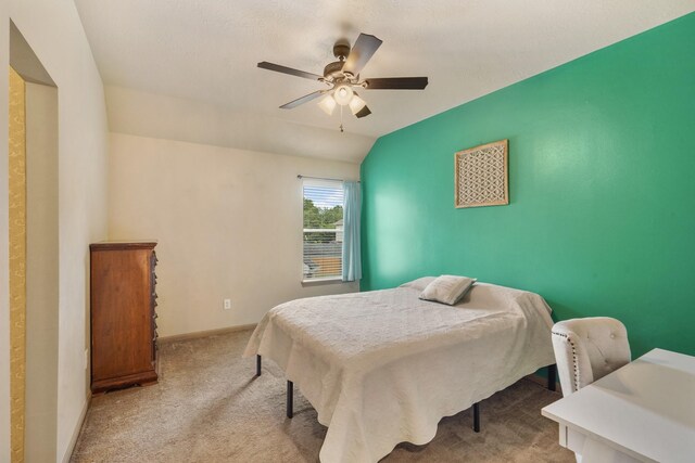 bedroom with carpet floors, ceiling fan, and baseboards