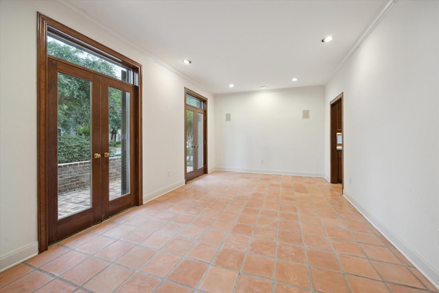 5040 Fieldwood Dr, Houston, TX 77056 - empty room with crown molding, french doors, baseboards, and recessed lighting