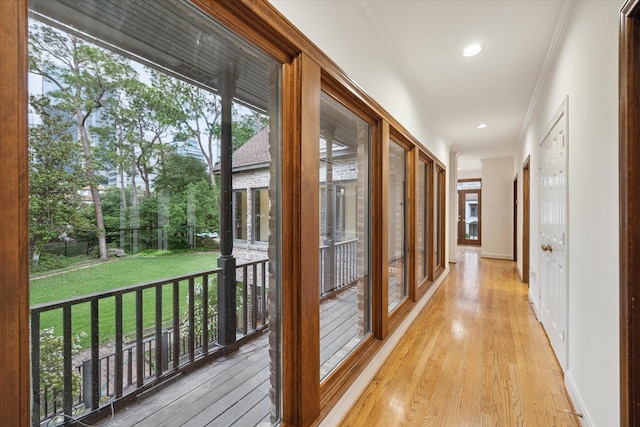 5040 Fieldwood Dr, Houston, TX 77056 - hallway with crown molding, recessed lighting, baseboards, and light wood-style floors