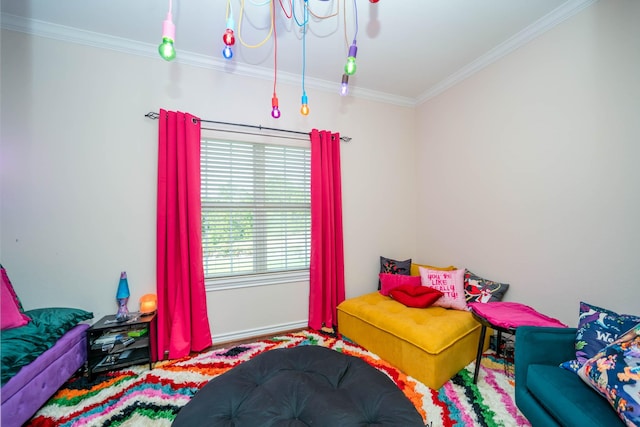 bedroom with baseboards and ornamental molding