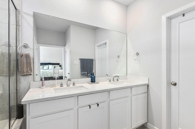 9118 Brixham Dr, Cypress, TX 77433 - full bathroom featuring ensuite bath, double vanity, and a stall shower