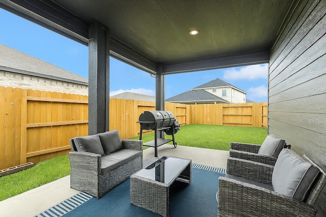 9118 Brixham Dr, Cypress, TX 77433 - view of patio / terrace with an outdoor hangout area and a grill