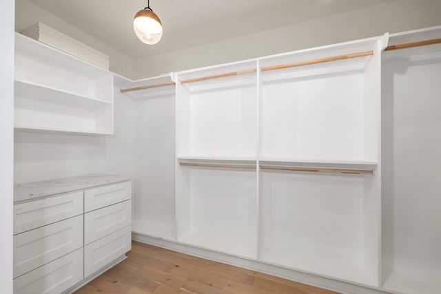 walk in closet with light wood-style floors