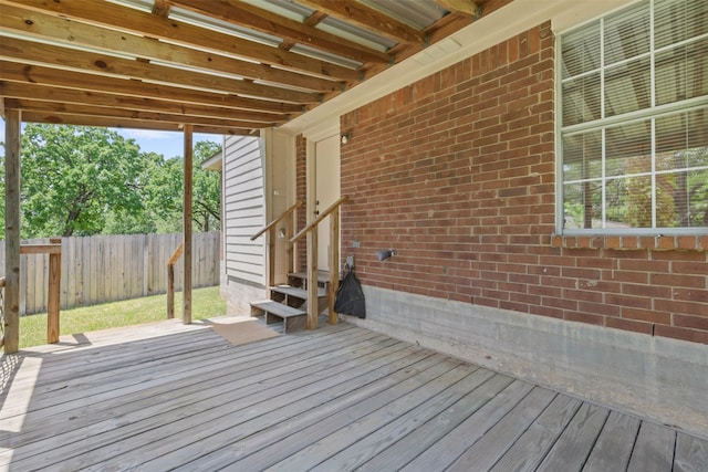 wooden deck featuring entry steps and a fenced backyard