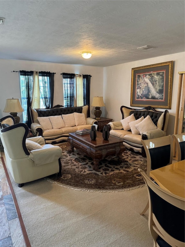 18207 Sea Branch Dr, Houston, TX 77084 - living area featuring a textured ceiling and visible vents