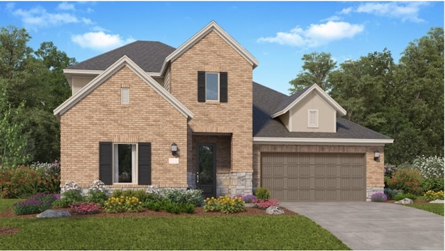 3049 Harrier Dr, Katy, TX 77493 - view of front facade featuring an attached garage, driveway, brick siding, and a front yard