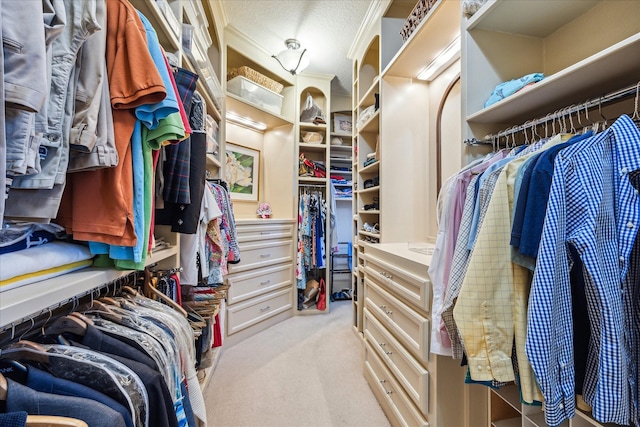 spacious closet featuring light carpet