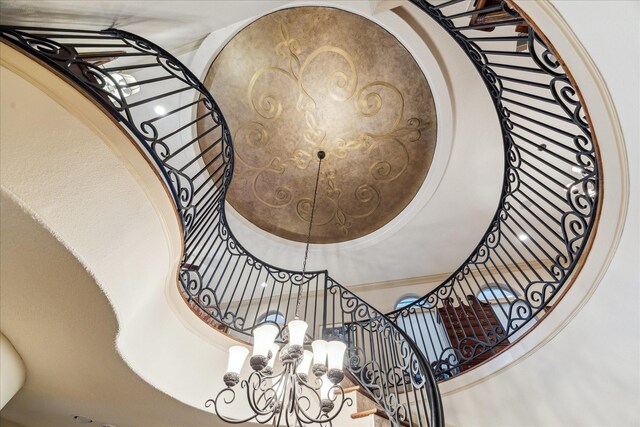 interior details with a chandelier