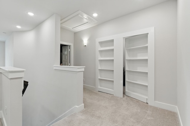 9726 Dani Lake Dr, Tomball, TX 77375 - corridor featuring an upstairs landing, carpet flooring, baseboards, and recessed lighting