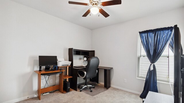 15515 Taylorcrest Dr, Conroe, TX 77306 - carpeted office featuring a ceiling fan and baseboards