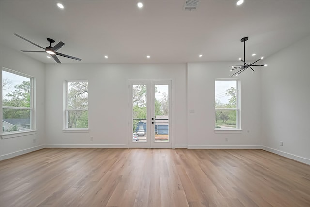 unfurnished room featuring visible vents, recessed lighting, and light wood-type flooring