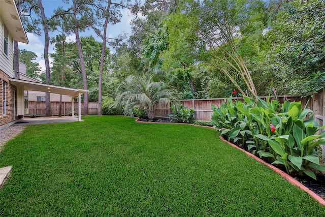 view of yard with a fenced backyard