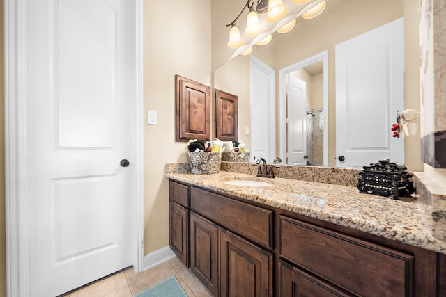 13105 Parc Cove Ct, Cypress, TX 77429 - bathroom with tile patterned floors, a chandelier, and vanity