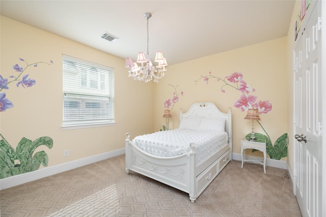 2010 Cias Trail Ln, Spring, TX 77386 - bedroom featuring visible vents, baseboards, and a chandelier