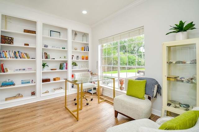 51 Asbury Park Ct, Sugar Land, TX 77479 - office space with crown molding, recessed lighting, baseboards, and wood finished floors
