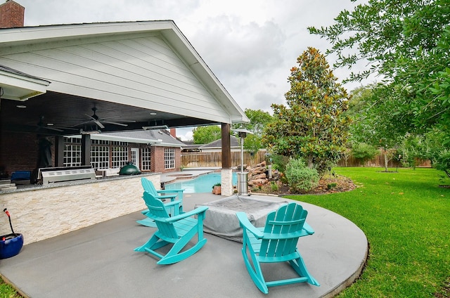 51 Asbury Park Ct, Sugar Land, TX 77479 - view of patio featuring a fenced in pool, a ceiling fan, a fenced backyard, and a grill