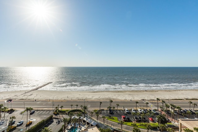 view of water feature with a beach view