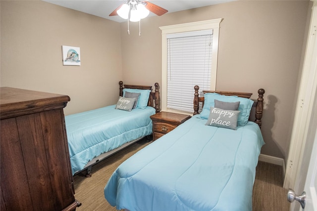 bedroom featuring carpet floors and ceiling fan