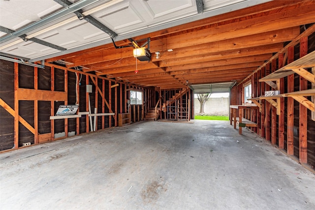 garage with a garage door opener