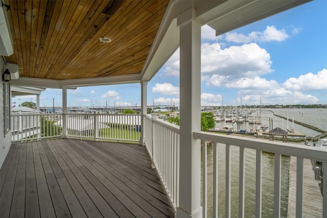 wooden terrace with a water view
