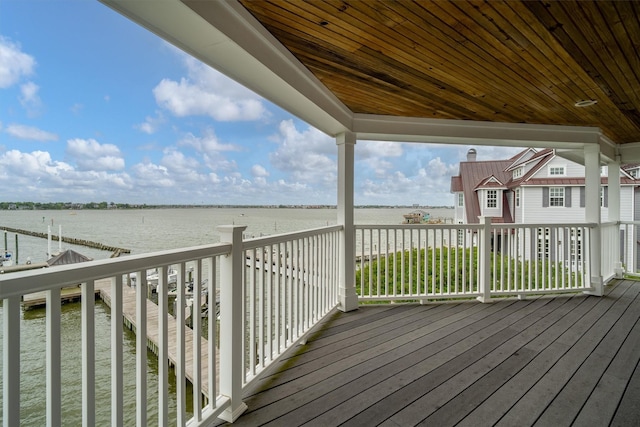 deck featuring a water view