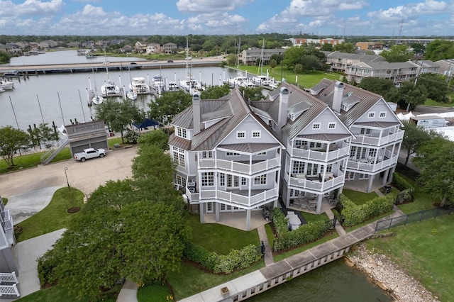 aerial view with a water view
