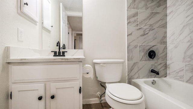 full bathroom featuring vanity, baseboards, toilet, and  shower combination