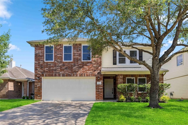15334 Forest Creek Farms Dr, Cypress, TX 77429 - view of front of house featuring a garage, driveway, a front yard, and brick siding
