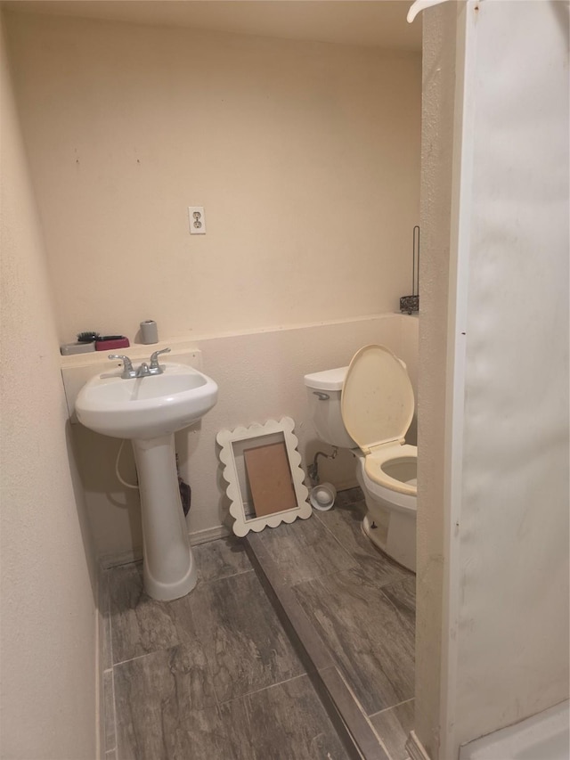 bathroom with wood finished floors and toilet