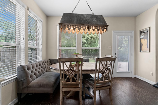 dining area with plenty of natural light and dark wood-style floors