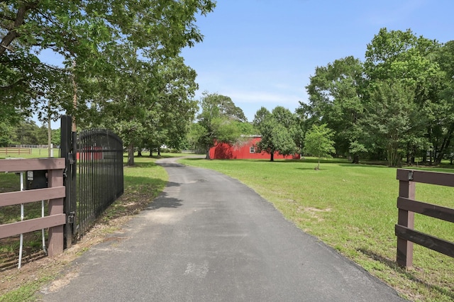 view of road featuring a gated entry, a gate, and aphalt driveway
