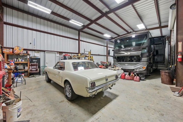 garage with metal wall