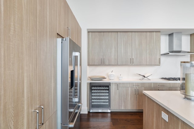 2323 W Main St Unit 703, Houston, TX 77098 - kitchen with beverage cooler, appliances with stainless steel finishes, modern cabinets, and wall chimney range hood
