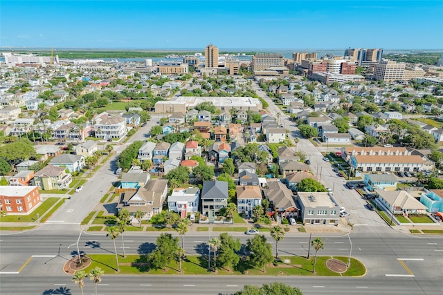aerial view featuring a view of city and a water view